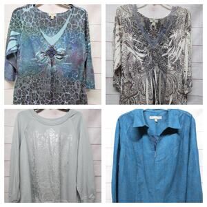 Lot of 4 Plus Size 2X Tops Shirts 3/4 & Long Sleeve - One with Tags